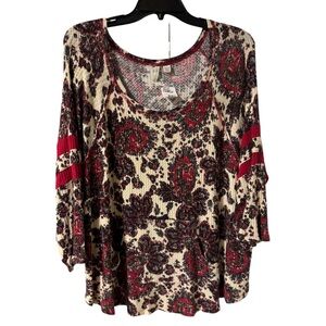 Cato Magenta & Cream Paisley 3/4 Sleeve Round Neck Plus Size Blouse 18-20W Rayon